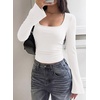 image:imagePRETTYGARDEN Womens Long Bell Sleeve Going Out Tops Fall Fashion 2026 Square Neck Ruched Ribbed Shirts Winter Y2K ClothesWhite
