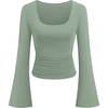 image:imagePRETTYGARDEN Womens Long Bell Sleeve Going Out Tops Fall Fashion 2026 Square Neck Ruched Ribbed Shirts Winter Y2K ClothesSage Green