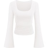 image:imagePRETTYGARDEN Womens Long Bell Sleeve Going Out Tops Fall Fashion 2026 Square Neck Ruched Ribbed Shirts Winter Y2K ClothesWhite