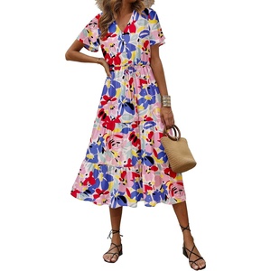 image:imagePRETTYGARDEN Floral Dress for Women 2026 Summer Casual Short Sleeve Maxi Dresses V Neck Tiered Flowy Boho Beach SundressPrint Multicolored
