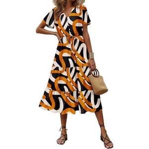 image:imagePRETTYGARDEN Floral Dress for Women 2026 Summer Casual Short Sleeve Maxi Dresses V Neck Tiered Flowy Boho Beach SundressPrint Yellow White