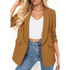 image:imagePRETTYGARDEN Womens 2026 Spring Blazers Business Casual Outfits Open Front Ruched 34 Sleeve Lightweight Work Suits JacketsBrown Yellow