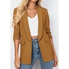 image:imagePRETTYGARDEN Womens 2026 Spring Blazers Business Casual Outfits Open Front Ruched 34 Sleeve Lightweight Work Suits JacketsBrown Yellow