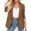 image:imagePRETTYGARDEN Womens 2026 Spring Blazers Business Casual Outfits Open Front Ruched 34 Sleeve Lightweight Work Suits JacketsDark Khaki