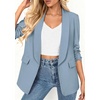 image:imagePRETTYGARDEN Womens 2026 Spring Blazers Business Casual Outfits Open Front Ruched 34 Sleeve Lightweight Work Suits JacketsLight Blue