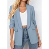 image:imagePRETTYGARDEN Womens 2026 Spring Blazers Business Casual Outfits Open Front Ruched 34 Sleeve Lightweight Work Suits JacketsLight Blue