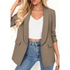 image:imagePRETTYGARDEN Womens 2026 Spring Blazers Business Casual Outfits Open Front Ruched 34 Sleeve Lightweight Work Suits JacketsLight Coffee