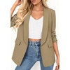 image:imagePRETTYGARDEN Womens 2026 Spring Blazers Business Casual Outfits Open Front Ruched 34 Sleeve Lightweight Work Suits JacketsLight Khaki