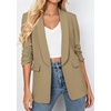 image:imagePRETTYGARDEN Womens 2026 Spring Blazers Business Casual Outfits Open Front Ruched 34 Sleeve Lightweight Work Suits JacketsLight Khaki