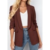 image:imagePRETTYGARDEN Womens 2026 Spring Blazers Business Casual Outfits Open Front Ruched 34 Sleeve Lightweight Work Suits JacketsRed Brown