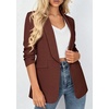 image:imagePRETTYGARDEN Womens 2026 Spring Blazers Business Casual Outfits Open Front Ruched 34 Sleeve Lightweight Work Suits JacketsRed Brown