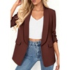 image:imagePRETTYGARDEN Womens 2026 Spring Blazers Business Casual Outfits Open Front Ruched 34 Sleeve Lightweight Work Suits JacketsRed Brown