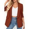image:imagePRETTYGARDEN Womens 2026 Spring Blazers Business Casual Outfits Open Front Ruched 34 Sleeve Lightweight Work Suits JacketsRust