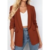 image:imagePRETTYGARDEN Womens 2026 Spring Blazers Business Casual Outfits Open Front Ruched 34 Sleeve Lightweight Work Suits JacketsRust