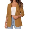 image:imagePRETTYGARDEN Womens 2026 Spring Blazers Business Casual Outfits Open Front Ruched 34 Sleeve Lightweight Work Suits JacketsBrown Yellow