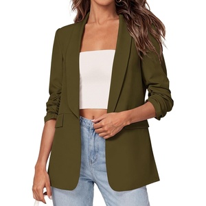 image:imagePRETTYGARDEN Womens 2026 Spring Blazers Business Casual Outfits Open Front Ruched 34 Sleeve Lightweight Work Suits JacketsArmy Green