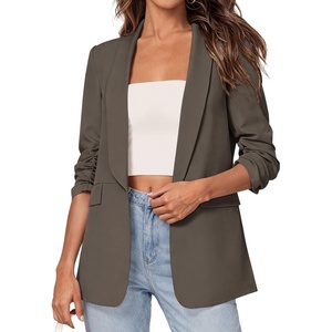 image:imagePRETTYGARDEN Womens 2026 Spring Blazers Business Casual Outfits Open Front Ruched 34 Sleeve Lightweight Work Suits JacketsGrey