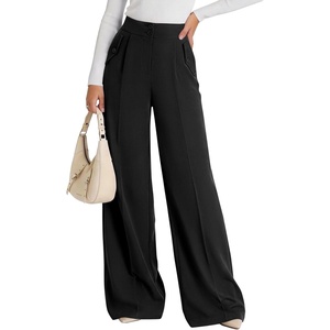 image:imagePRETTYGARDEN Womens Wide Leg Work Dress Pants Trousers  Palazzo Pant with Pockets Lightweight Flowy High Elastic Waistband Office Wear Business Casual Outfits Fashion ClothingBlack