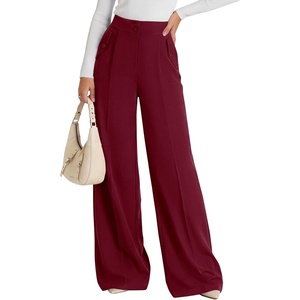 image:imagePRETTYGARDEN Womens Wide Leg Work Dress Pants Trousers  Palazzo Pant with Pockets Lightweight Flowy High Elastic Waistband Office Wear Business Casual Outfits Fashion ClothingBurgundy