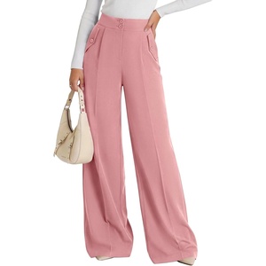 image:imagePRETTYGARDEN Womens Wide Leg Work Dress Pants Trousers  Palazzo Pant with Pockets Lightweight Flowy High Elastic Waistband Office Wear Business Casual Outfits Fashion ClothingPink