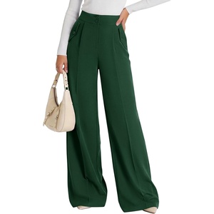 image:imagePRETTYGARDEN Womens Wide Leg Work Dress Pants Trousers  Palazzo Pant with Pockets Lightweight Flowy High Elastic Waistband Office Wear Business Casual Outfits Fashion ClothingDark Green