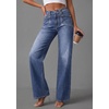 image:imagePRETTYGARDEN High Waisted Wide Leg Jeans for Women 2026 Trendy Baggy Straight Leg Stretchy Summer Denim Pants with PocketsDark Blue