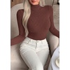 image:imagePRETTYGARDEN Long Sleeve Shirts for Women Fall Fashion 2026 Mock Neck Fitted Ribbed Sweater Tops Casual Basic Winter ClothingCoffee