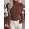 image:imagePRETTYGARDEN Long Sleeve Shirts for Women Fall Fashion 2026 Mock Neck Fitted Ribbed Sweater Tops Casual Basic Winter ClothingCoffee
