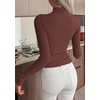image:imagePRETTYGARDEN Long Sleeve Shirts for Women Fall Fashion 2026 Mock Neck Fitted Ribbed Sweater Tops Casual Basic Winter ClothingCoffee