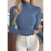 image:imagePRETTYGARDEN Long Sleeve Shirts for Women Fall Fashion 2026 Mock Neck Fitted Ribbed Sweater Tops Casual Basic Winter ClothingDusty Blue