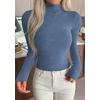 image:imagePRETTYGARDEN Long Sleeve Shirts for Women Fall Fashion 2026 Mock Neck Fitted Ribbed Sweater Tops Casual Basic Winter ClothingDusty Blue