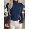image:imagePRETTYGARDEN Long Sleeve Shirts for Women Fall Fashion 2026 Mock Neck Fitted Ribbed Sweater Tops Casual Basic Winter ClothingNavy Blue