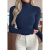 image:imagePRETTYGARDEN Long Sleeve Shirts for Women Fall Fashion 2026 Mock Neck Fitted Ribbed Sweater Tops Casual Basic Winter ClothingNavy Blue