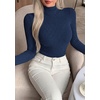 image:imagePRETTYGARDEN Long Sleeve Shirts for Women Fall Fashion 2026 Mock Neck Fitted Ribbed Sweater Tops Casual Basic Winter ClothingNavy Blue