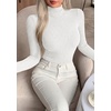 image:imagePRETTYGARDEN Long Sleeve Shirts for Women Fall Fashion 2026 Mock Neck Fitted Ribbed Sweater Tops Casual Basic Winter ClothingWhite