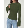 image:imagePRETTYGARDEN Sweaters for Women Lightweight Mock Neck Bell Long Sleeve Fitted Tops Ribbed Pullover 2026 Fall Fashion ClothingArmy Green