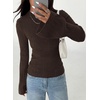image:imagePRETTYGARDEN Sweaters for Women Lightweight Mock Neck Bell Long Sleeve Fitted Tops Ribbed Pullover 2026 Fall Fashion ClothingBrown