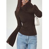 image:imagePRETTYGARDEN Sweaters for Women Lightweight Mock Neck Bell Long Sleeve Fitted Tops Ribbed Pullover 2026 Fall Fashion ClothingBrown