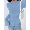 image:imagePRETTYGARDEN Sweaters for Women Lightweight Mock Neck Bell Long Sleeve Fitted Tops Ribbed Pullover 2026 Fall Fashion ClothingLight Blue