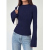 image:imagePRETTYGARDEN Sweaters for Women Lightweight Mock Neck Bell Long Sleeve Fitted Tops Ribbed Pullover 2026 Fall Fashion ClothingNavy Blue