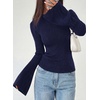 image:imagePRETTYGARDEN Sweaters for Women Lightweight Mock Neck Bell Long Sleeve Fitted Tops Ribbed Pullover 2026 Fall Fashion ClothingNavy Blue
