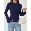 image:imagePRETTYGARDEN Sweaters for Women Lightweight Mock Neck Bell Long Sleeve Fitted Tops Ribbed Pullover 2026 Fall Fashion ClothingNavy Blue