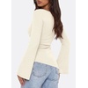 image:imagePRETTYGARDEN Womens Bell Long Sleeve Shirts 2026 Fall Boat Neck Ruched Asymmetrical Going Out Tops Ribbed Y2K ClothesBeige