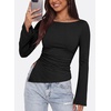 image:imagePRETTYGARDEN Womens Bell Long Sleeve Shirts 2026 Fall Boat Neck Ruched Asymmetrical Going Out Tops Ribbed Y2K ClothesBlack