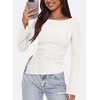 image:imagePRETTYGARDEN Womens Bell Long Sleeve Shirts 2026 Fall Boat Neck Ruched Asymmetrical Going Out Tops Ribbed Y2K ClothesWhite