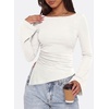 image:imagePRETTYGARDEN Womens Bell Long Sleeve Shirts 2026 Fall Boat Neck Ruched Asymmetrical Going Out Tops Ribbed Y2K ClothesWhite