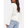 image:imagePRETTYGARDEN Womens Bell Long Sleeve Shirts 2026 Fall Boat Neck Ruched Asymmetrical Going Out Tops Ribbed Y2K ClothesWhite