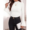 image:imagePRETTYGARDEN Womens Long Bell Sleeve Mock Neck Ribbed Tops  Ribbed Flare Bell Sleeve Top Flattering Ruched Waist Y2K Clothes Dressy Casual Shirts Fall Winter Work Going Out OutfitsWhite
