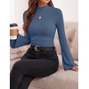 image:imagePRETTYGARDEN Womens Long Bell Sleeve Mock Neck Ribbed Tops  Ribbed Flare Bell Sleeve Top Flattering Ruched Waist Y2K Clothes Dressy Casual Shirts Fall Winter Work Going Out OutfitsGrey Blue
