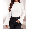 image:imagePRETTYGARDEN Womens Long Bell Sleeve Mock Neck Ribbed Tops  Ribbed Flare Bell Sleeve Top Flattering Ruched Waist Y2K Clothes Dressy Casual Shirts Fall Winter Work Going Out OutfitsWhite
